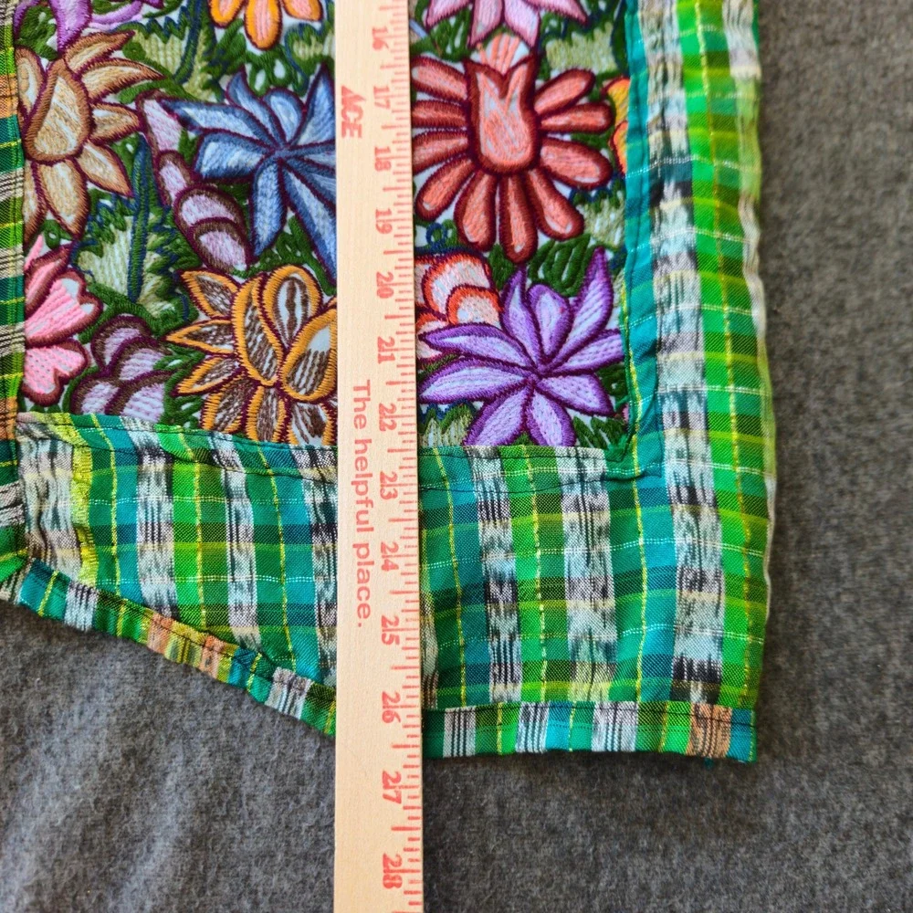 Handmade Boho Embroidered Vest OS Garden Floral Plaid Art Frida Kahlo Grannycore